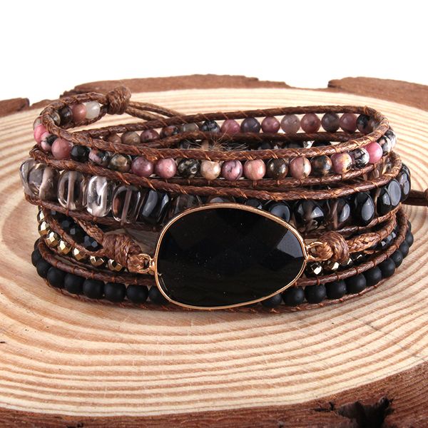 Chaîne RH Mode Boho Bracelet Perlé Brassard Noir Pierres Naturelles Charme Tissé Wrap Bracelets Drop 230511