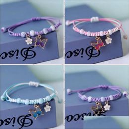 Catena Rinhoo Moda fatta a mano Viola Farfalla Fiore Bracciale per le donne Fascino Dolce animale Ciondolo Bracciali intrecciati Gioielli braccialetto Dhao9