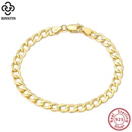 Chaîne Rinntin Or 18 carats sur argent sterling 925 3 mm Bracelet chaîne cubaine italienne pour femmes hommes Bracelet en argent à la mode Bijoux SB123 230425