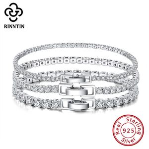 Chaîne Rinntin 925 Bracelets de Tennis en argent Sterling pour femmes de luxe 2mm m 4mm zircon cubique brillant Bracelets de Tennis bijoux SB91 231208