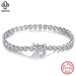 Chaîne Rinntin Shiny Tennis Bracelet 925 Sterling Silver 1.523mm Clear Cubic Zirconia for Women Luxury Chain Bracelet Jewelry SB143 230419