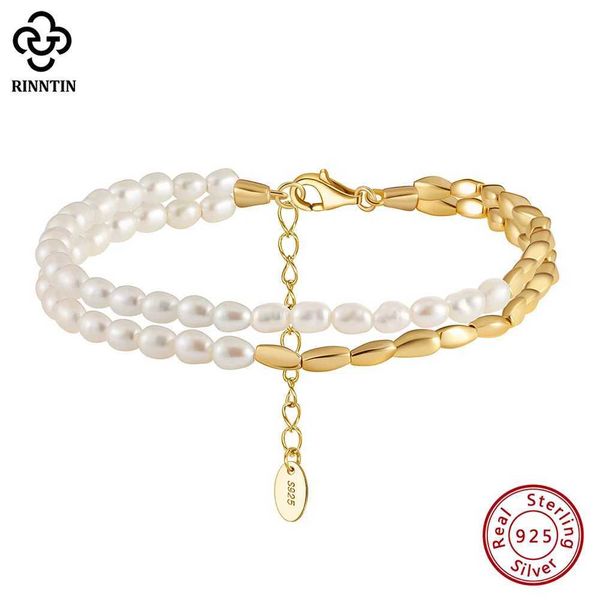 Cadena Rintin 925 pulsera de perlas laminadas de plata esterlina exquisita cadena de perlas naturales de 3 mm para mujer joyería vintage delicada GPB29 Q240401