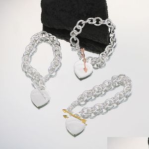 Chaîne Rose Gold Sier Bijoux Bracelet Chains lien Bijoux de luxe Colliers de coeur Bracelets pour les femmes Set Men Custom Love Love Arrow Plat Otig3