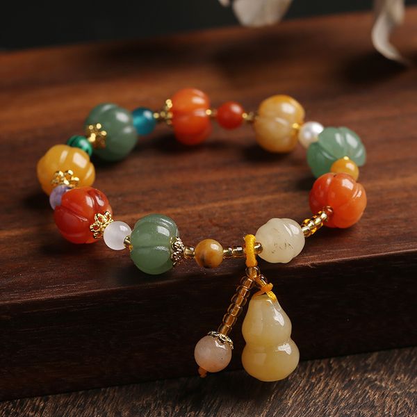 Chaîne Ruifan Naturel Or Jade Citrouille Perles Bracelets Perlés pour Femmes Lady Gourd Pendentif Bracelet Femme Fine Jewelry YBR595 230602