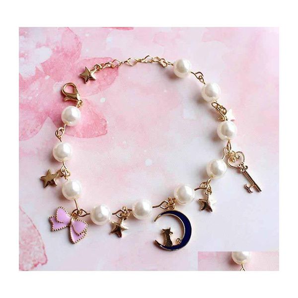 Chaîne Sailor Moon Bracelet Fleur De Cerisier Chat Étoile Arc Bouton Perle Accessoires Pour Femmes Lien Drop Livraison Bijoux Bracelets Dhngn