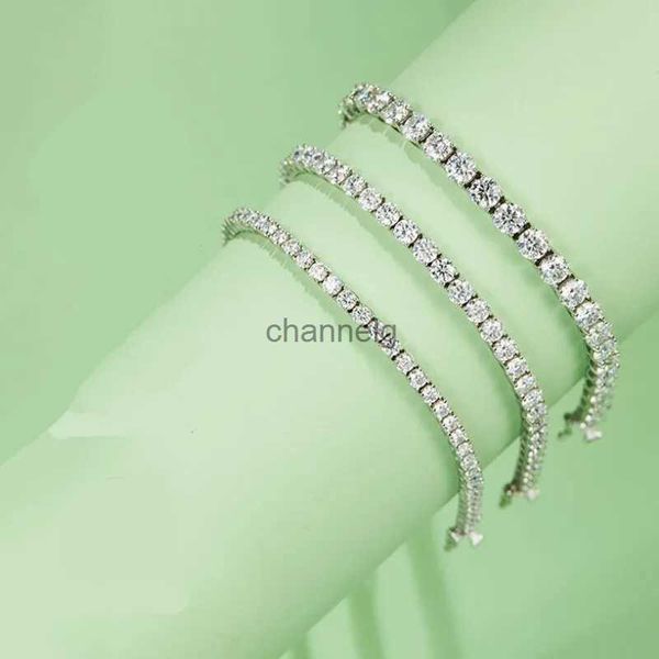 Pulsera de tenis brillante de cadena de plata de ley 925 2/3/4 mm Circonia cúbica transparente para mujer Pulsera de cadena de lujo Joyería SB128 YQ231130