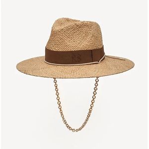 Chaîne d'épaule Paille Fedora Suspended Beach Hat Spat Womens Paille Hat avec chaîne Vacances d'été Panama Hat240429