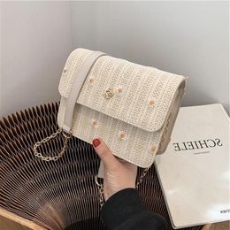 Chaîne épaule Western Small Daisy Woven Style Handbag 2021 Nouvelle fille crossbody Sac d'été Single Square Fashion LQDFV251S