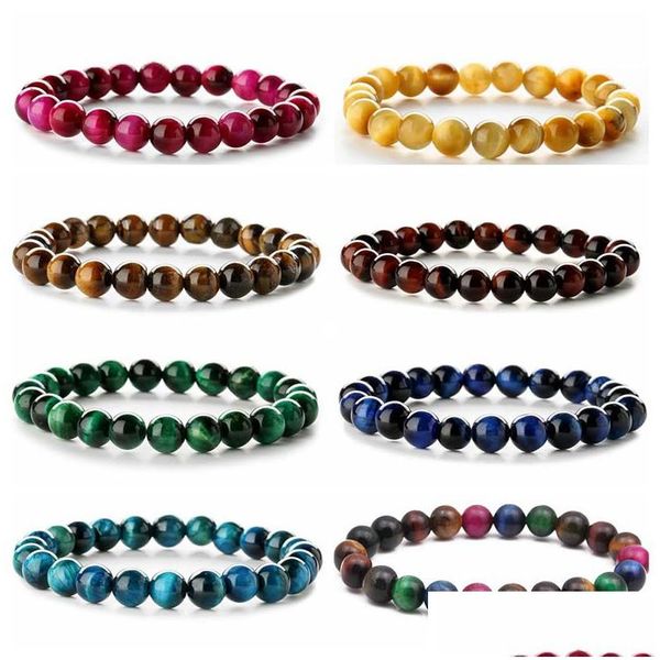 Chaîne Single Circle Natural Colorf Tiger Eye Stone Bracelet Bracelets de perles Guérison Lucky Gemstone Bracelet élastique Drop Livraison Jewe DHF1O