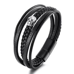 Chaîne Skl Bracelet en cuir pour hommes femmes Skelton Link chaîne véritable corde bracelet bracelet avec acier inoxydable gothique Punk J Dhgarden Dh6Nc