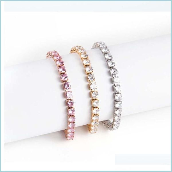 Cha￮ne en acier inoxydable Crystal Bracelet Bracelet Tennis 5 mm Chaines Colliers de la dames