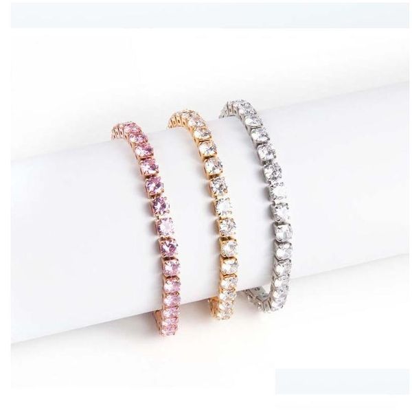 Chaîne En Acier Inoxydable Cristal Zircon Bracelet Tennis 5 Mm Griffe Chaînes Dames Colliers De Mode Shinny Bijoux En Gros Ruban Rose G Dhf9E