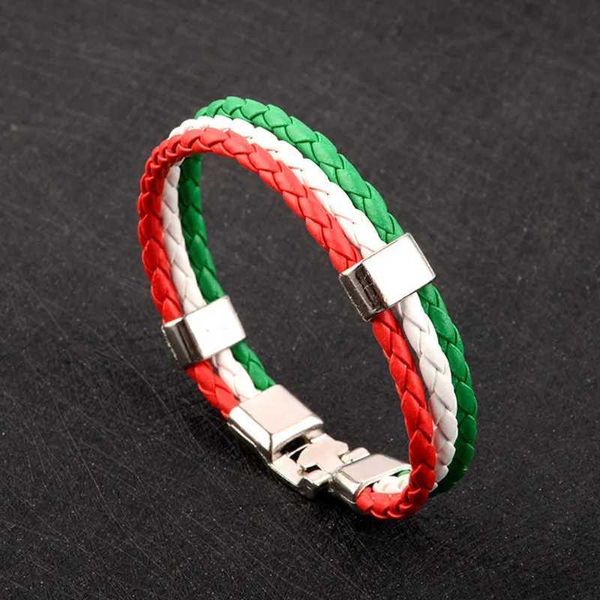 Chaîne en acier inoxydable hommes et femmes Espagne France Italie Argentine drapeau PU Bracelet en cuir à la main bijoux J240508