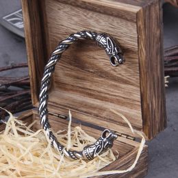 Cadena de acero inoxidable nórdico vikingo dragón nórdico pulsera brazalete pulseras con caja de madera 230511