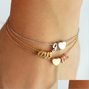 Chaîne en acier inoxydable deux lettres bracelet en forme de coeur initiales cursives charme initial cadeau de demoiselle d'honneur charmes livraison directe Je Dhgarden Dhksi