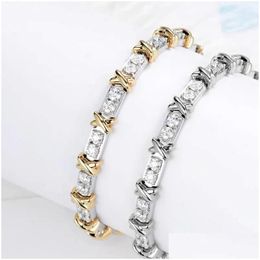 Keten Sterling Sier Geplated Gold X Cross Dertig Stone Diamond armbanden voor Dames Classic Fashion Brand Party Fine Jewelry DHWW1