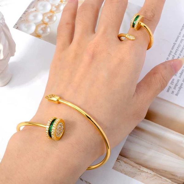 Chaîne Sunny Bijoux Ensembles Serpent Vis Bracelet Bague Couleur Zircon Ouvert Bracelet Cuivre Plaqué Accessoires À La Main Hommes Cadeaux De Fête Q240401