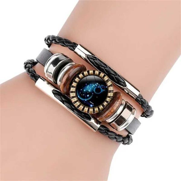 Cadena Tauro Leo signos del zodiaco constelación pulsera con dijes hombres mujeres moda multicapa tejido pulsera de cuero brazalete joyería regalos