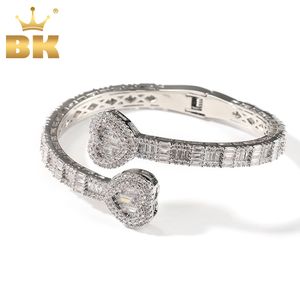 Keten DE BLING KONING 6mm Baguettecz Hart Manchet Bangle Micro Verharde Bling Zirconia Luxe Pols Rapper Hiphop Sieraden Punk 230506