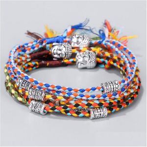 Cadena tibetana cabeza de Buda pulsera frotamiento de manos Wen línea de juego cuerda tejida algodón pareja entrega gota Otnzi