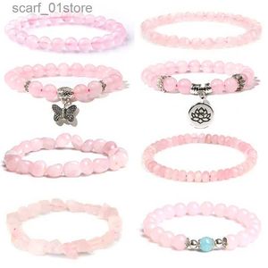 Ketting Tren Rozenkwarts Armband Roze Kristal Kralen Armbanden Stretch Natuursteen Bedels Armbanden Healing Vrouwen Sieraden Reiki GiftL231115