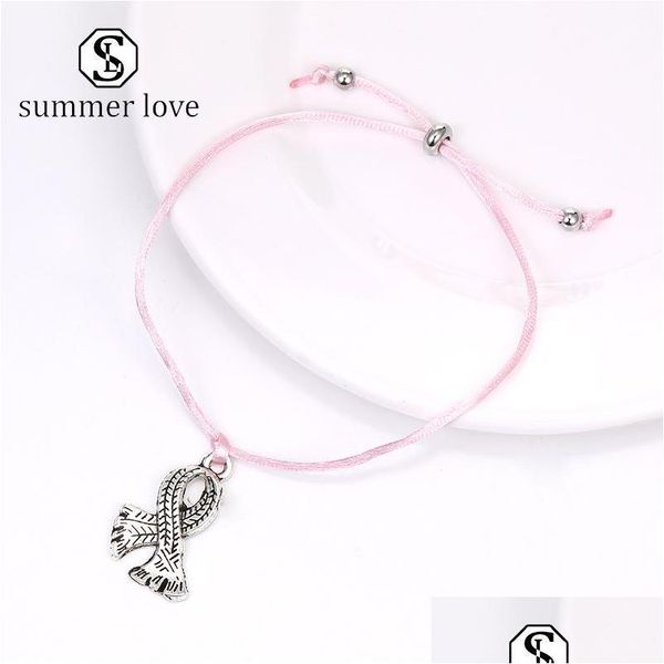 Chaîne À La Mode Ruban Rose Cancer Du Sein Bracelet Pendentif Faire Une Carte De Voeux À La Main Bijoux D'amitié Pour Womeny Drop Delivery Dhgarden Dhlrc