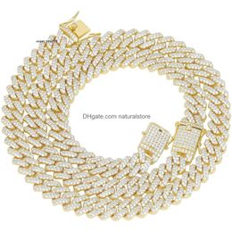 Chaîne Trépied Bijoux 12Mm Véritable 18K Ou Platine Plaqué Diamant Glace Cristal Cubain Chaîne Bracelet Hip Hop Miami Collier Griffe Collier Dh0Zb