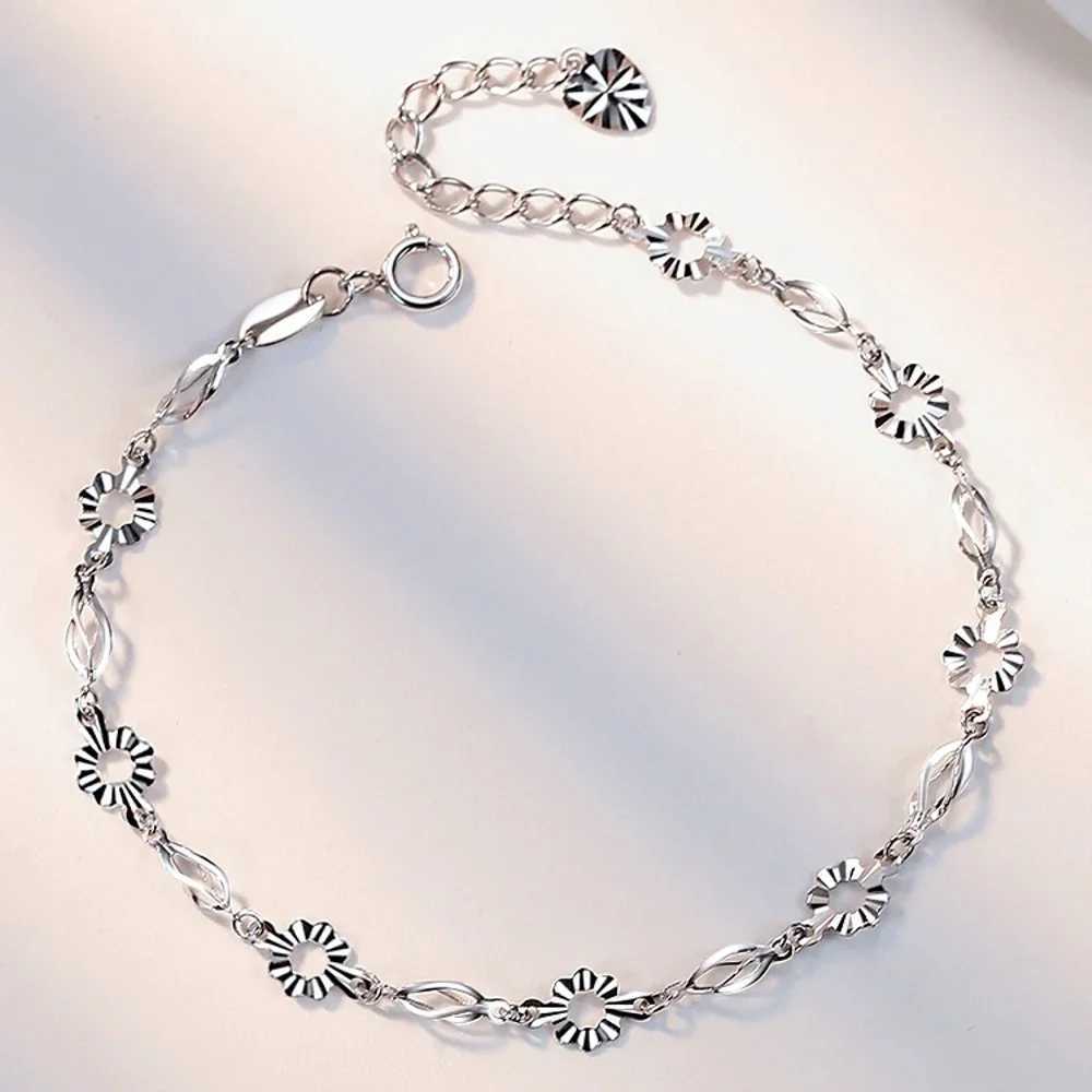 Chain True Pure White Gold 950 Chain Womens Diamond wreath Link Bracelet 2.1-2.3g Q240401