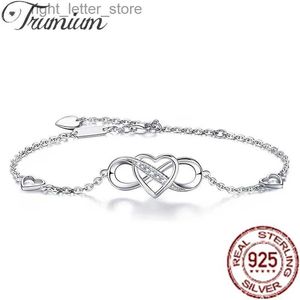 Chaîne Trumium 925 Sterling Silver Femmes Bracelets Infinity Heart Plaqué Or Blanc Diamant Bracelet Réglable Fête des Mères Fille Cadeaux YQ231208