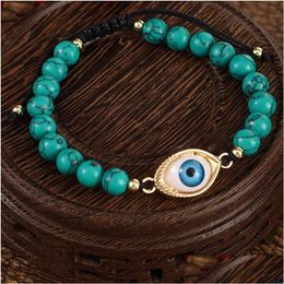 Ketting Turquoise Oog Bedelarmband Boeddha Verstelbare Stenen Kralen Armbanden Polsbandje Voor Vrouwen Mode-sieraden Drop Levering Dh8Pq