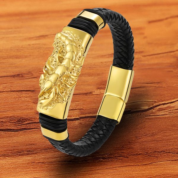 Chaîne TYO Mode Corde Tressée En Acier Inoxydable Crevette Anymal Hommes Bracelet En Cuir Véritable Accessoires Cadeau pour Ami Drop 230711