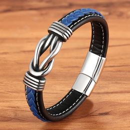 Keten TYO geometrische roestvrijstalen heren lederen armband handgeweven magnetische sluiting zwart blauwe armband kerst sieraden cadeau 231124