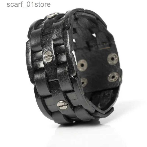 Chaîne TYO nouvelle mode tissé à la main bande charme hommes Bracelets ulaire Simple mosaïque Wr Bracelets en cuir noir bijoux. L231115