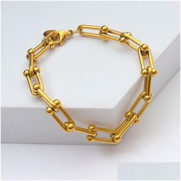 Cadena U Nudo de bambú Estilo Pulseras de acero inoxidable Mujer Joyería de moda Regalo de Navidad Entrega de gota Dhb9Q