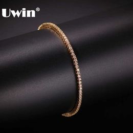 Chaîne UWIN 2mm ronde Micro Tennis Bracelet scintillant cubique zircone mode Hip Hop hommes Bracelet bijoux Q240401