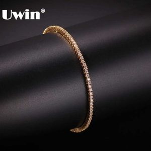 Chaîne UWIN 2mm ronde Micro Tennis Bracelet scintillant cubique zircone mode Hip Hop hommes Bracelet bijoux Q240401