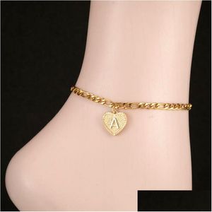 Ketting vintage goud az initiële letter enkelband voor vrouwen roestvrij staal alfabet poot armbanden hart charme enkel armband beste dhgarden dh9gz