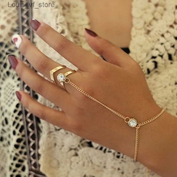 Chaîne vintage Gold Color Big Zircon Bracelet Ring Bijoux de la mode Fashion Back Brages Femme Femme Arrow H240426