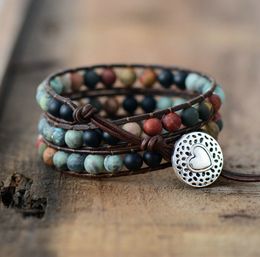 Ketting vintage lederen armbanden matte steenwikkeling geweven meerlagige boho bedelarmband handgemaakte sieraden mode -accessoires 230511