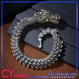 Chaîne Vintage Hommes Punk Dominateur Ancien Dragon Serpent Lien Bracelets Accessoires Hiphop Style 925 Sterling Argent Bijoux De Mode231118