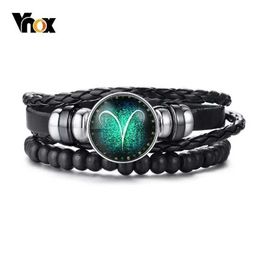 Chaîne Vnox Bélier 12 Horoscope multicouche en cuir corde Bracelets pour hommes femmes cadeaux Vintage pulseira bijoux Q240401