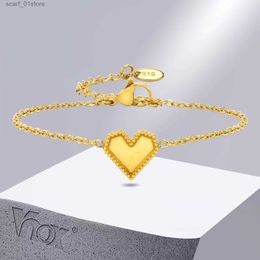 Cadena Vnox, pulseras de cadena con dije de corazón para mujeres y niñas, joyería de regalo de cumpleaños, eslabones de acero inoxidable de Color dorado, pulsera L231115