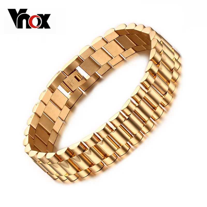 Chain Vnox Mens Armband Gold-Color Chunky Chain Armband Bangles Rostfritt stål Male Jewelry Drop Shipping Q240401