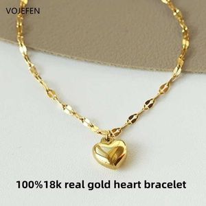 Chaîne VOJEFEN 18K Bracelet pendentif en forme de coeur femmes bijoux originaux véritable or chaîne à lèvres Bracelet AU750 or bijoux de luxe Bracelet Q240401