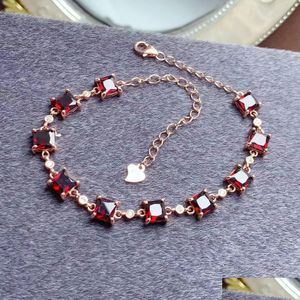 Chaîne Vvs Bracelet Grenat Naturel 5Mm Total 5Ct Vin Rouge 925 Argent Continuer À Briller 3 Couches Plaqué Or 18 Carats Bijoux Livraison Directe Bracele Ot9On