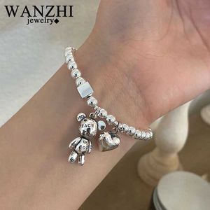 Chaîne wanzhi Nouveaux bracelets en acier inoxydable pour femmes accessoires de perles de mode Simple Heart Bear Pendant Bracelet Trend Party Bielry Y240420