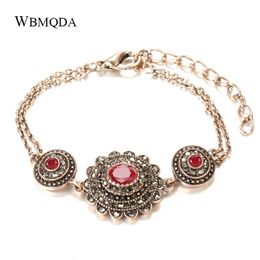 Chaîne Wbmqda luxe Boho Bracelets pour femme Antique couleur or chanceux rouge cristal Bracelets Vintage ethnique bijoux de mariage en gros 231128