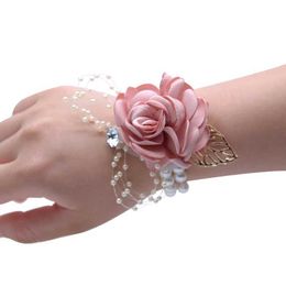 Chain Wedding Bridal Team Bracelet Bracelet Flower Girls Party Favor Fonction de mariage Rose Corsage Fleur artificielle DÉCORATIVE Y240420