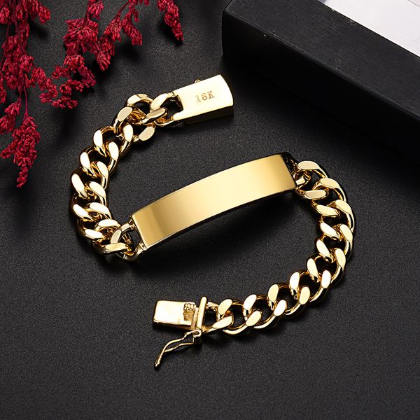 Chaîne en gros or 18 carats 10MM bracelets de chaîne pour homme femmes haute qualité bijoux de mode fête de mariage cadeaux de Noël 20cm 230508