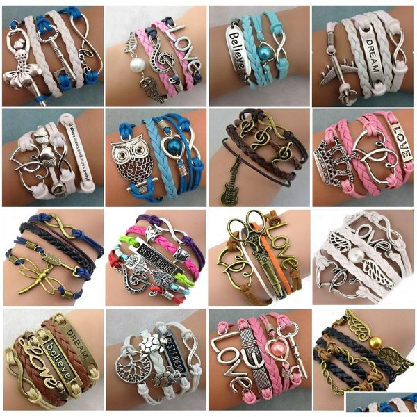 Chaîne en gros de 30pcs / lots Style Infinity Love Charm Bracelets Antique MtiLayer Cuir For Women Jewelry 230606 Drop Livrot Dhlf9